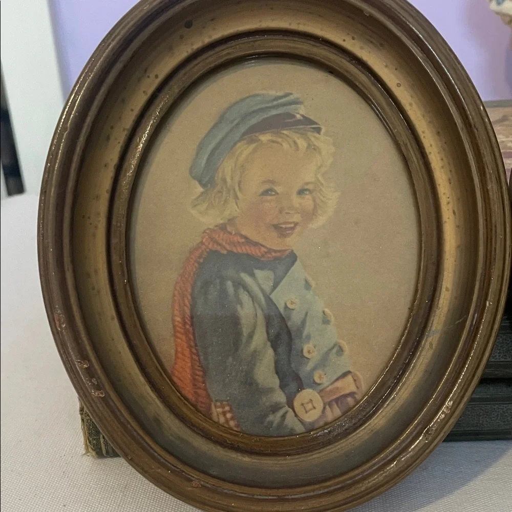 Vintage Oval Framed Child Portraits of Dutch boy and girl